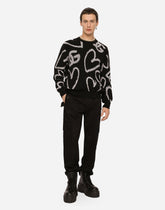 Round-neck jacquard sweater with DG heart detailing - | Dolce & Gabbana