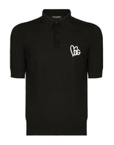 Silk polo-shirt with DG logo embroidery - | Dolce & Gabbana