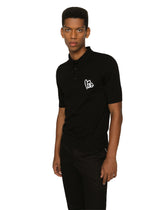 Silk polo-shirt with DG logo embroidery - | Dolce & Gabbana
