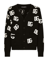 Wool inlay cardigan with DG Monogram detail - | Dolce & Gabbana