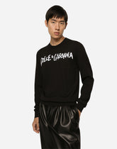 Round-neck wool sweater with embroidered logo - | Dolce & Gabbana