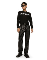 Round-neck wool sweater with embroidered logo - | Dolce & Gabbana