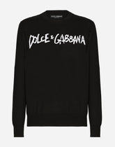 Round-neck wool sweater with embroidered logo - | Dolce & Gabbana