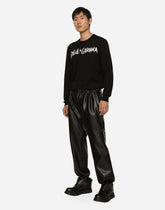 Round-neck wool sweater with embroidered logo - | Dolce & Gabbana