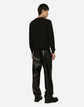 Round-neck wool sweater with embroidered logo - | Dolce & Gabbana