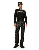 Round-neck wool sweater with embroidered logo - | Dolce & Gabbana