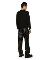 Round-neck wool sweater with embroidered logo - | Dolce & Gabbana