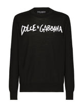 Round-neck wool sweater with embroidered logo - | Dolce & Gabbana