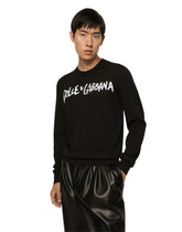 Round-neck wool sweater with embroidered logo - | Dolce & Gabbana