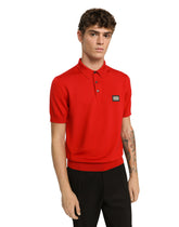 Wool polo-shirt with branded tag - | Dolce & Gabbana