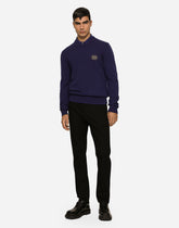 Wool round-neck sweater with branded tag - | Dolce & Gabbana