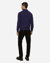 Wool round-neck sweater with branded tag - | Dolce & Gabbana