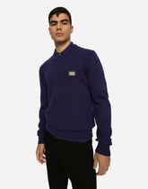 Wool round-neck sweater with branded tag - | Dolce & Gabbana