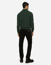 Wool round-neck sweater with branded tag - | Dolce & Gabbana