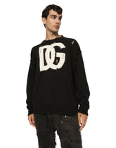 Round-neck cotton sweater with DG logo - | Dolce & Gabbana