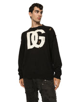 Round-neck cotton sweater with DG logo - | Dolce & Gabbana