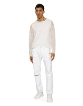 Round-neck technical linen sweater with rips - | Dolce & Gabbana