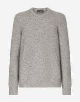 Technical wool round-neck sweater with logo tag - | Dolce & Gabbana
