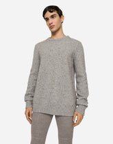 Technical wool round-neck sweater with logo tag - | Dolce & Gabbana