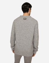 Technical wool round-neck sweater with logo tag - | Dolce & Gabbana