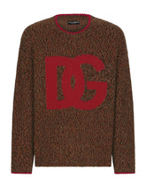 Melange wool round-neck sweater with DG logo inlay - | Dolce & Gabbana