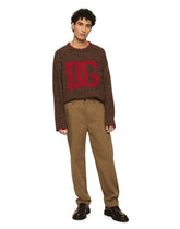 Melange wool round-neck sweater with DG logo inlay - | Dolce & Gabbana