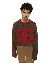 Melange wool round-neck sweater with DG logo inlay - | Dolce & Gabbana
