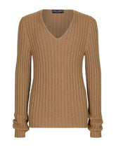 Ribbed camel V-neck sweater - | Dolce & Gabbana