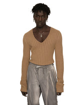 Ribbed camel V-neck sweater - | Dolce & Gabbana