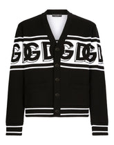 Wool cardigan with DG logo inlay - | Dolce & Gabbana