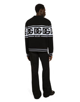Wool cardigan with DG logo inlay - | Dolce & Gabbana