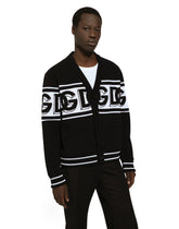 Wool cardigan with DG logo inlay - | Dolce & Gabbana