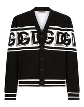 Wool cardigan with DG logo inlay - | Dolce & Gabbana