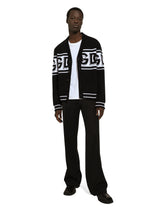 Wool cardigan with DG logo inlay - | Dolce & Gabbana