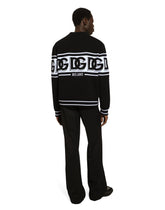 Wool cardigan with DG logo inlay - | Dolce & Gabbana