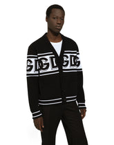 Wool cardigan with DG logo inlay - | Dolce & Gabbana