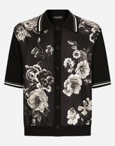 Oversize silk and cotton shirt with floral print - | Dolce & Gabbana