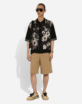 Oversize silk and cotton shirt with floral print - | Dolce & Gabbana