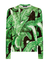 Round-neck silk sweater with banana tree print - | Dolce & Gabbana