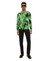 Round-neck silk sweater with banana tree print - | Dolce & Gabbana