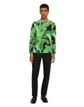 Round-neck silk sweater with banana tree print - | Dolce & Gabbana