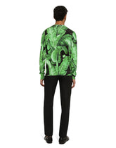 Round-neck silk sweater with banana tree print - | Dolce & Gabbana