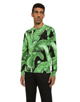 Round-neck silk sweater with banana tree print - | Dolce & Gabbana