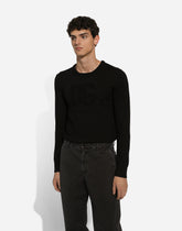 Wool round-neck sweater with DG logo - | Dolce & Gabbana