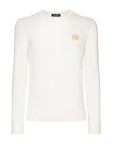 Linen round-neck sweater with branded tag - | Dolce & Gabbana