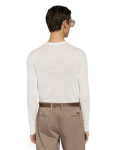 Linen round-neck sweater with branded tag - | Dolce & Gabbana