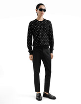 Silk crew neck sweater with jacquard polka dot inlay - | Dolce & Gabbana