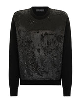 Round-neck wool and silk sweater with sequins - | Dolce & Gabbana