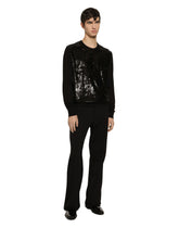 Round-neck wool and silk sweater with sequins - | Dolce & Gabbana