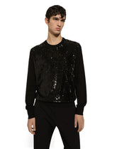 Round-neck wool and silk sweater with sequins - | Dolce & Gabbana